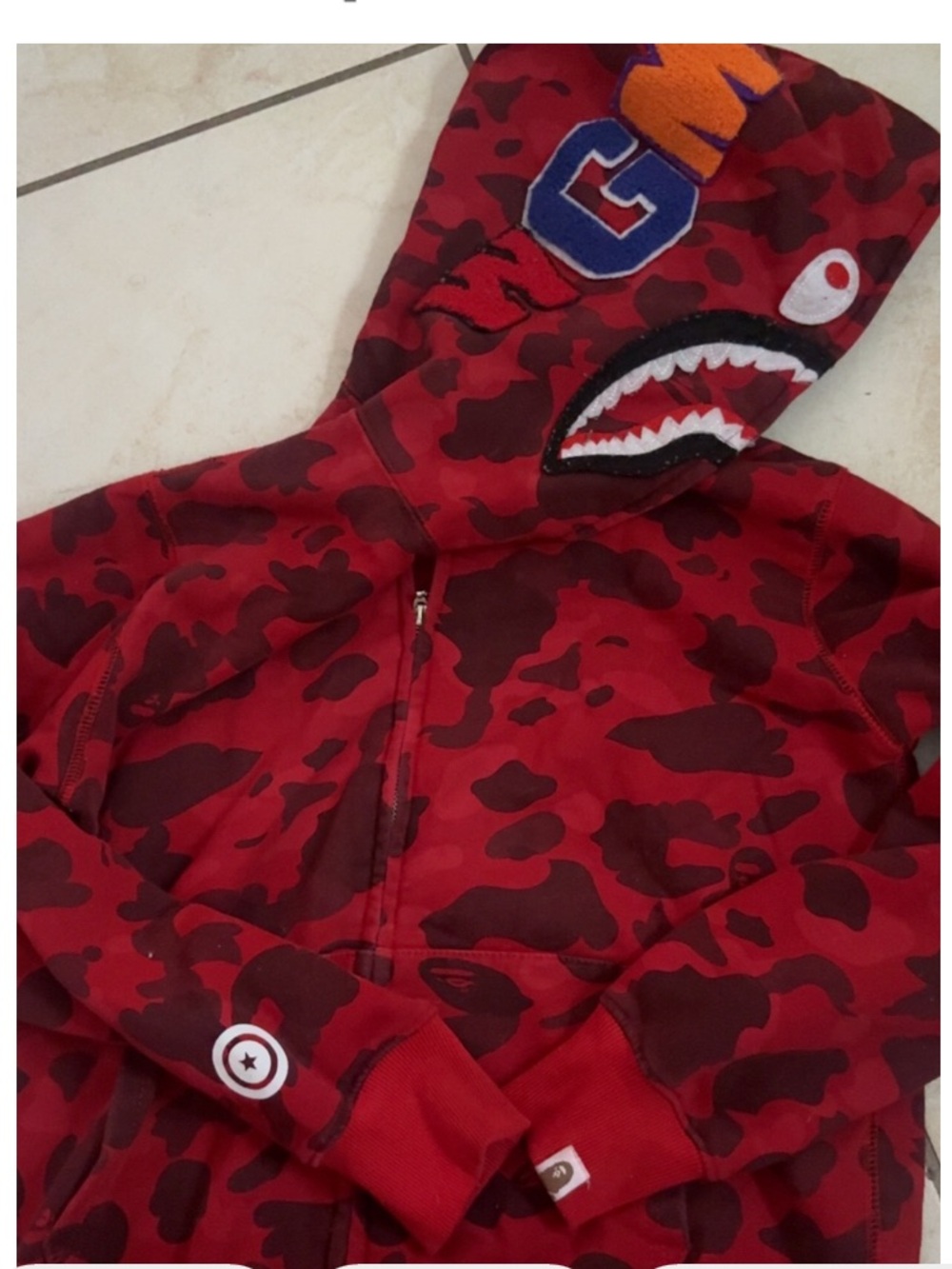 Red Camo Shark-Print Lightweight Jacket with Hood